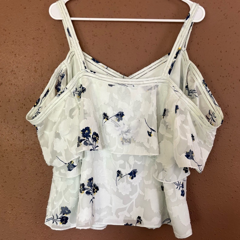 Lucky Brand light mint color Floral Burnout Cold Shoulder Ruffle Top 2X New - Picture 7 of 10